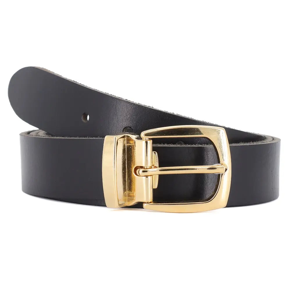 Front view of Black Curved Horseshoe Leather Ladies on a gery background