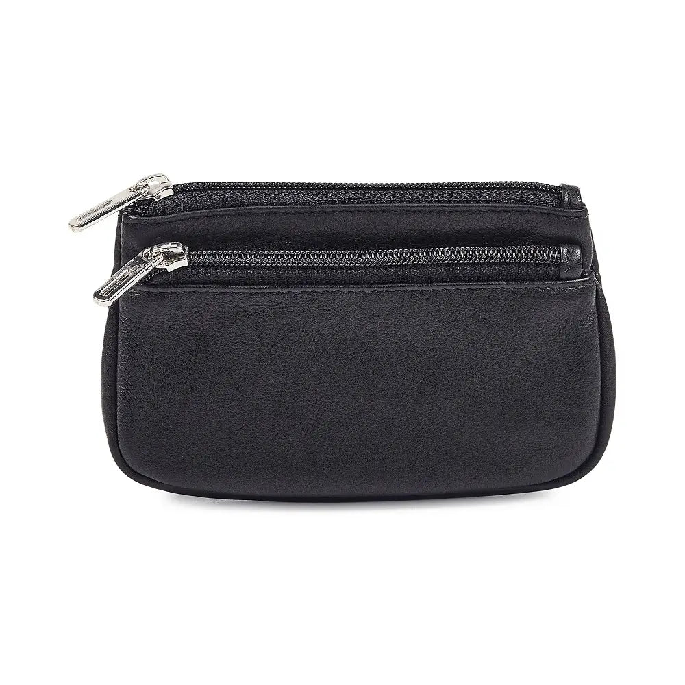 Miami women's real leather double zip coin purse black