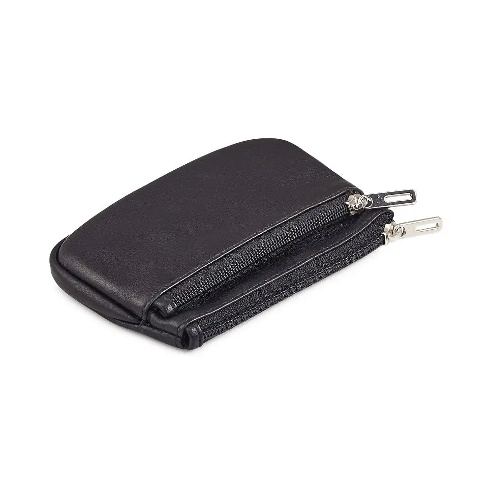 Small real leather coin purse with two zip compartments