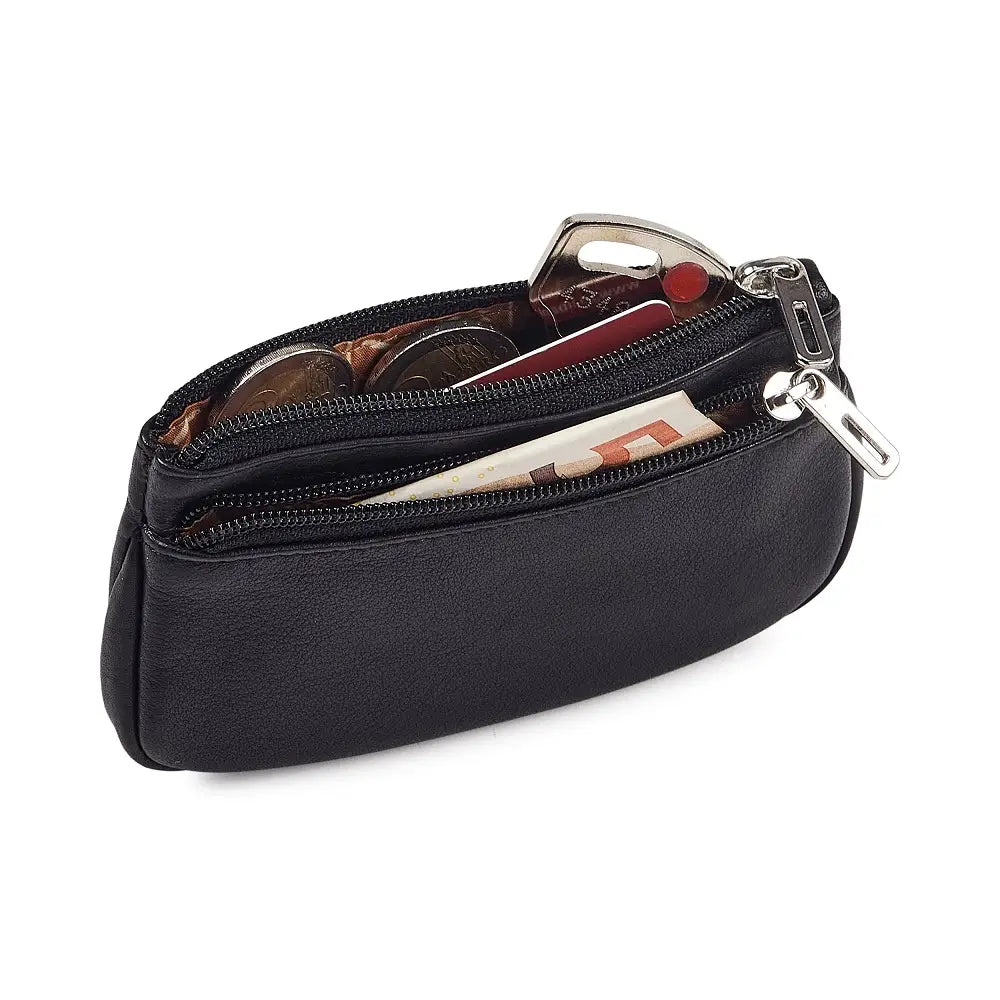 Premium leather coin wallet black