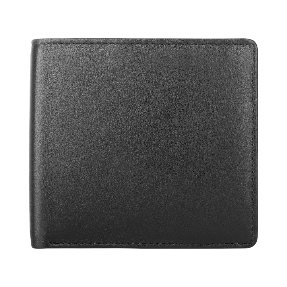 Front view of Black leather wallet on a white background