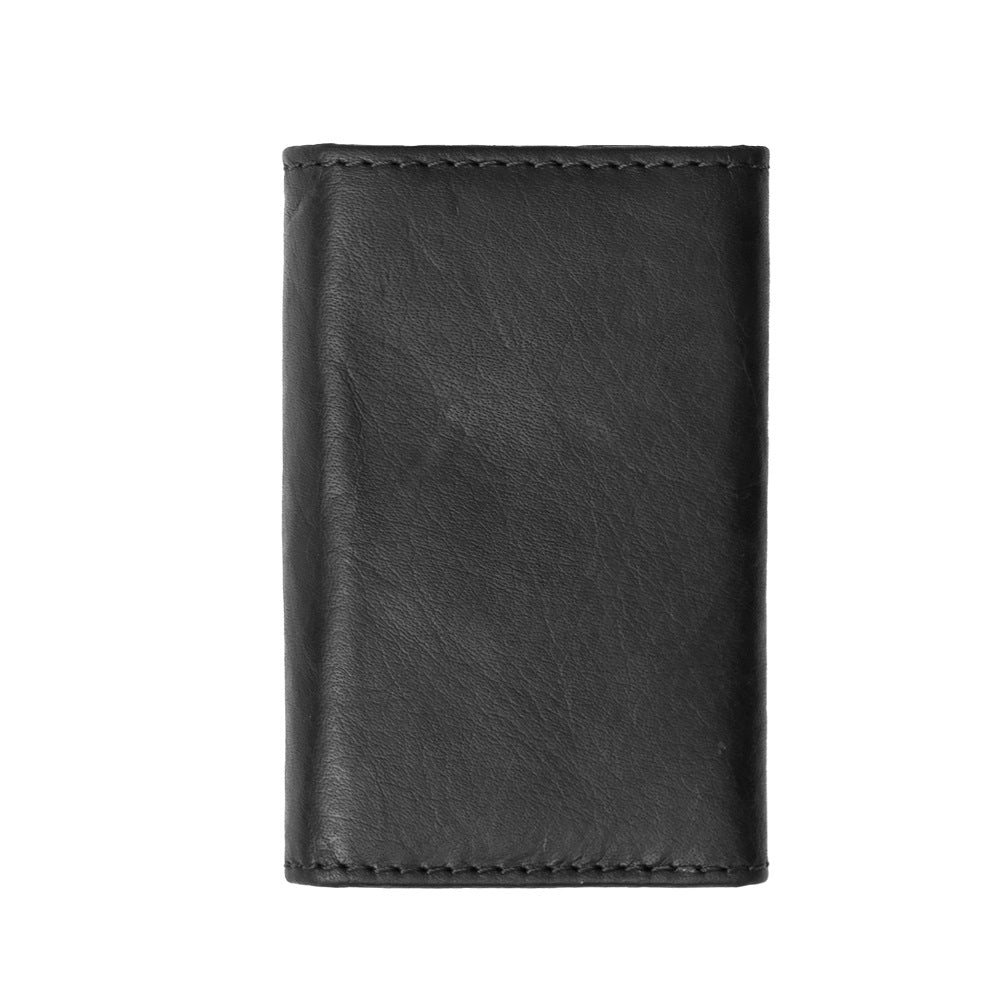 Back view of Black leather key chain on a white background