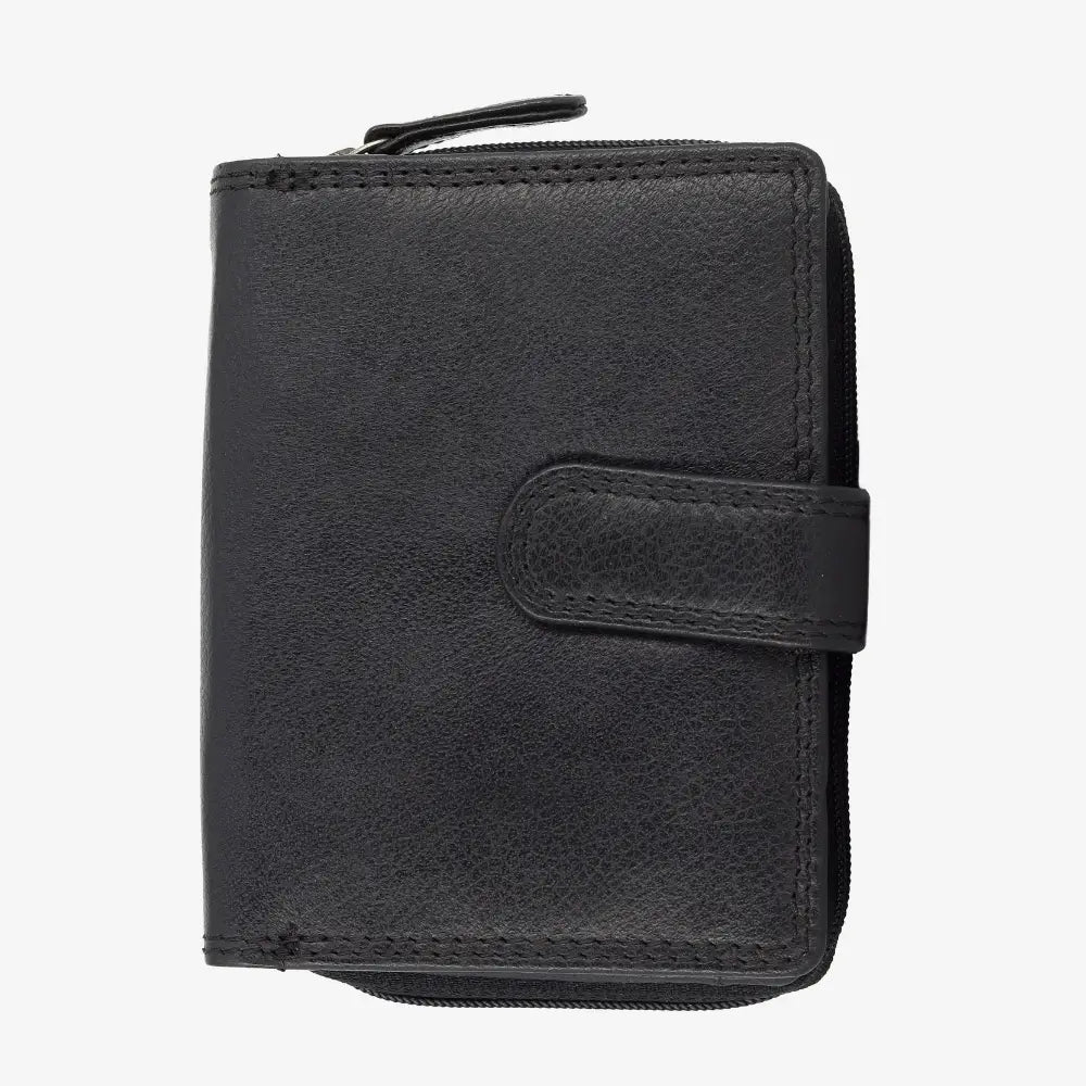 Front view of Black leather wallet on a white background