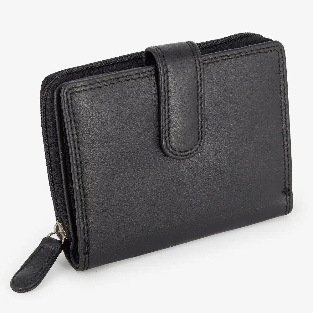 Front view of Black leather wallet on a white background