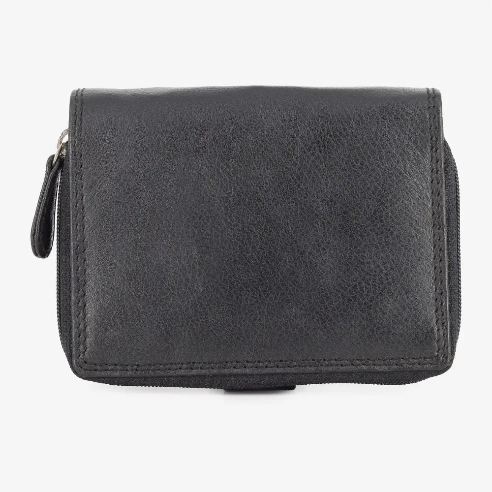Back view of Black leather wallet on a white background