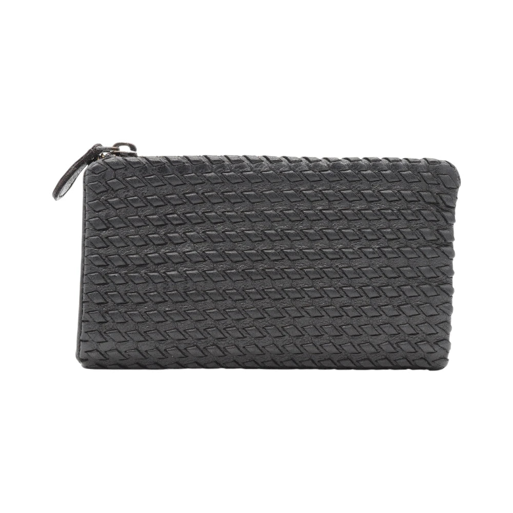Black leather bifold purse on a white background