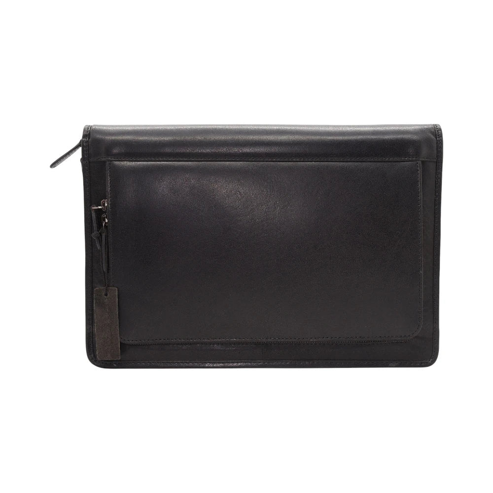 Front view of PRIMEHIDE Premium Leather A4 Executive Portfolio Case Black on a white background