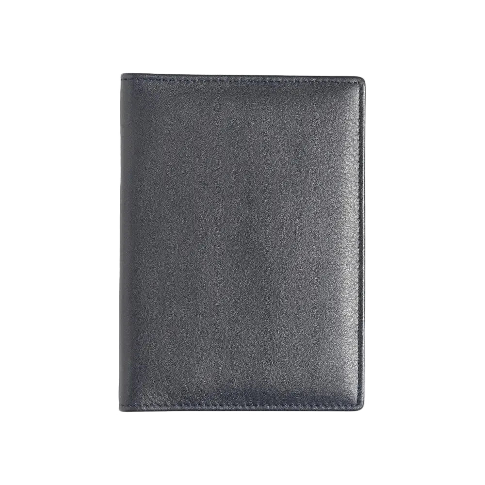Black leather passport holder on a white background