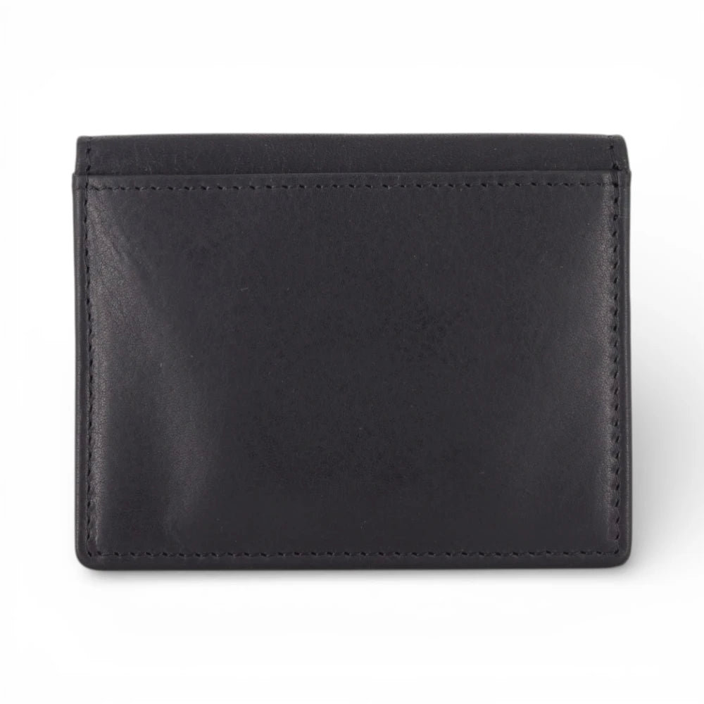 Back view of Black leather wallet on a white background