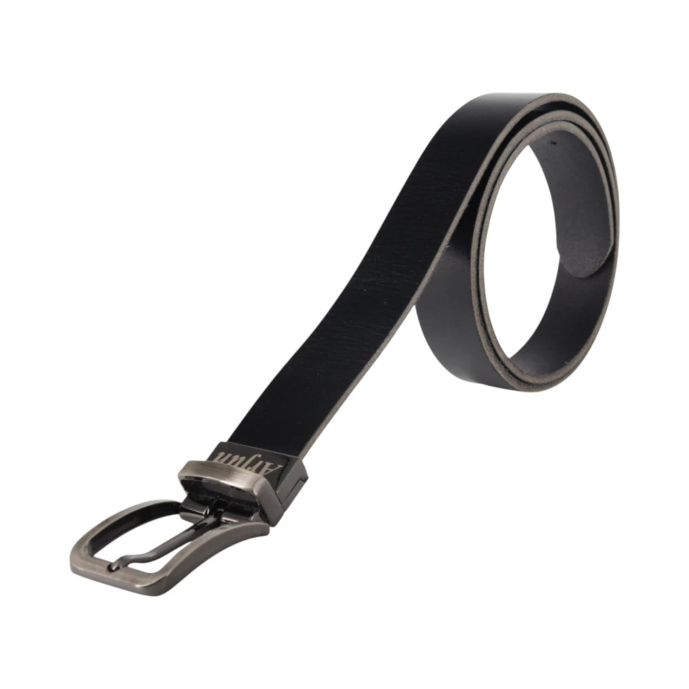 Black belt with a silver buckle on a white background