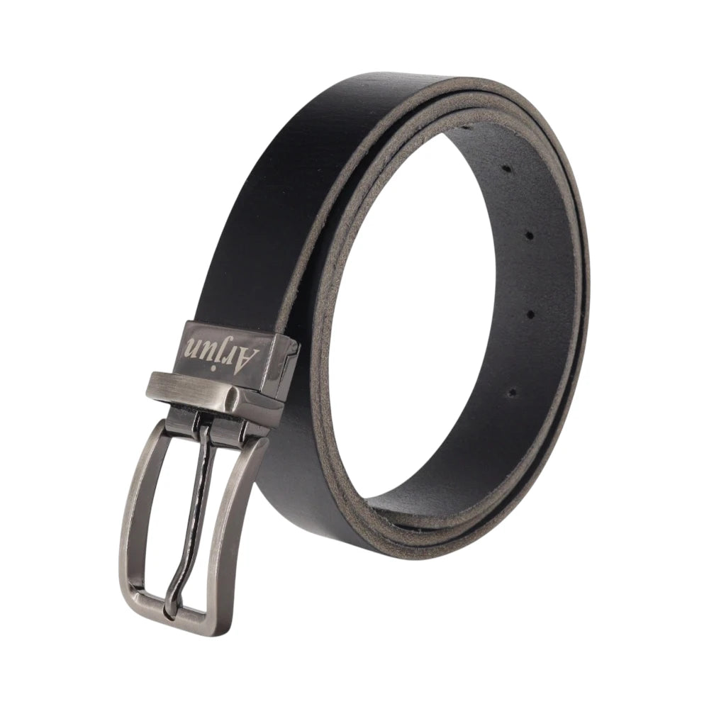 Black belt with silver buckle on a white background