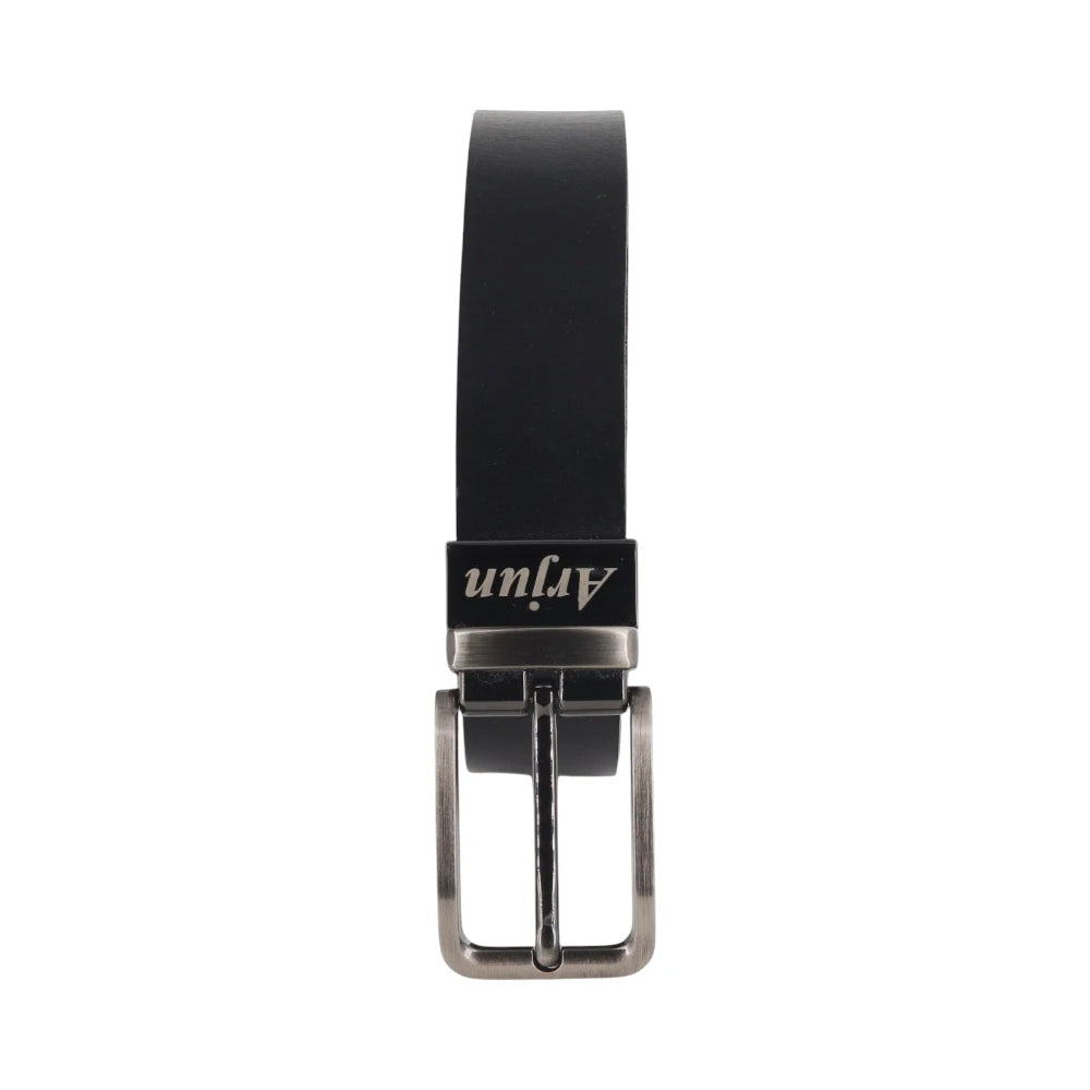 Black belt with silver buckle on a white background