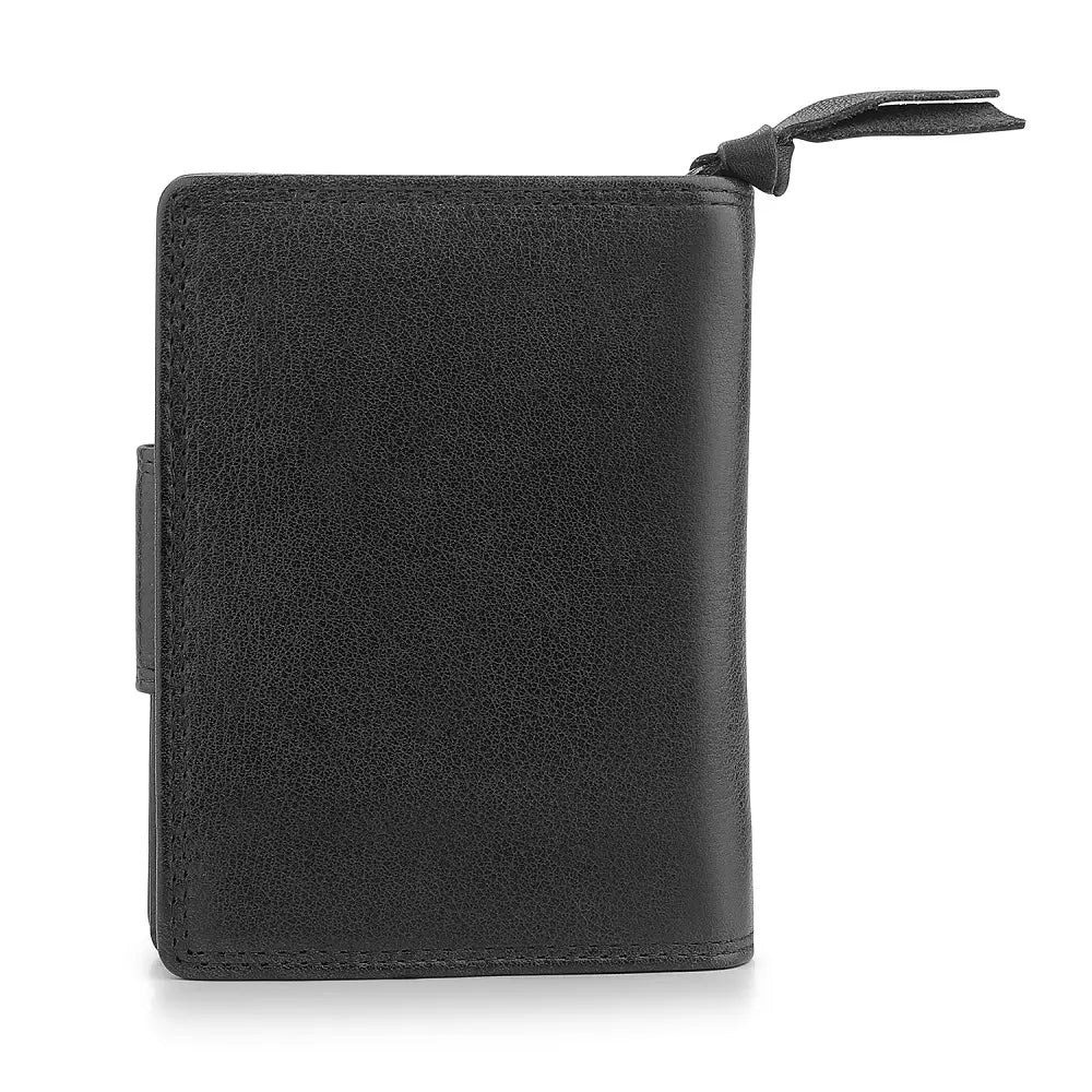 Back view of Black leather wallet on a white background