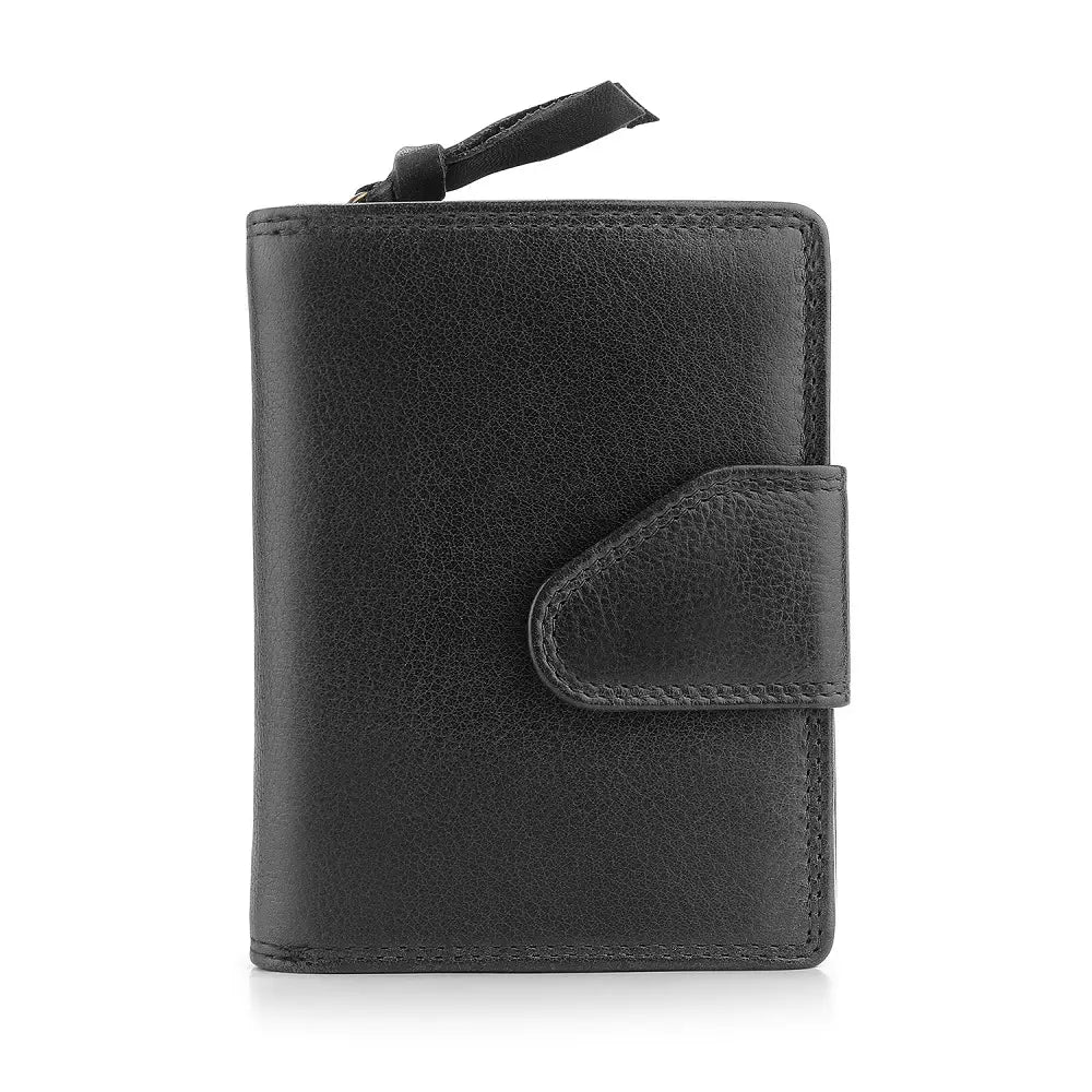 Front view of Black leather wallet on a white background