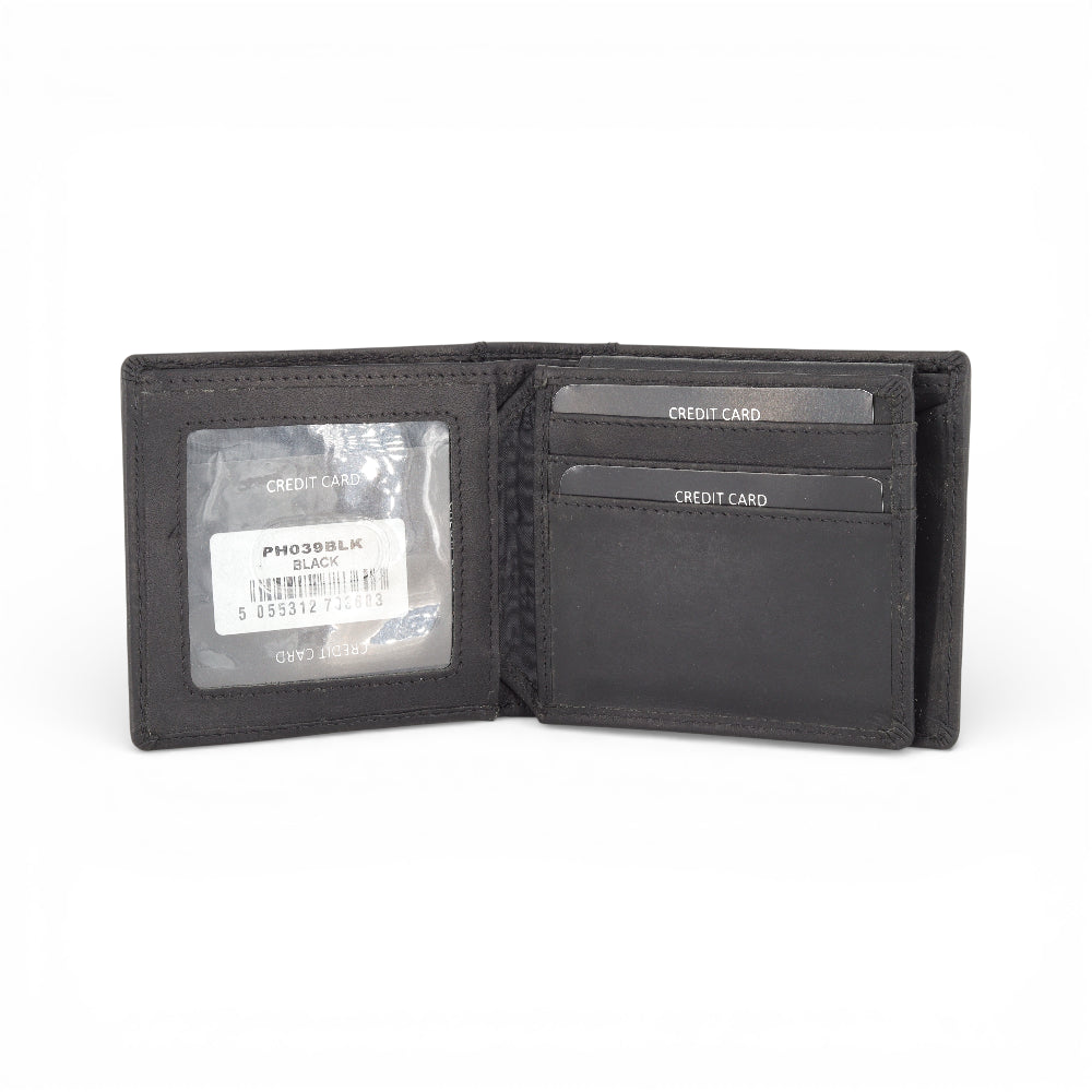 Black leather wallet on a white background