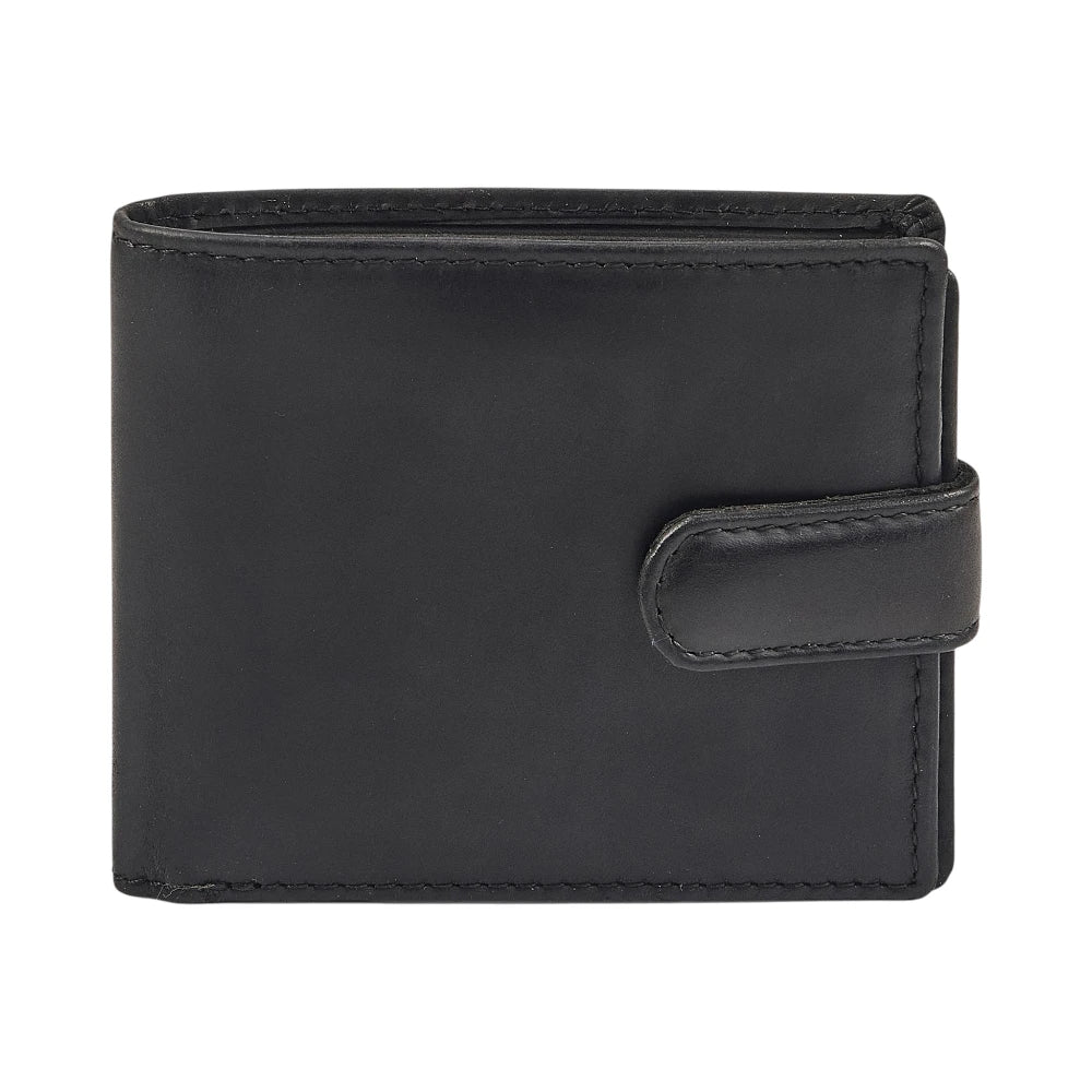 Black leather wallet in a Primehide branded box on a white background
