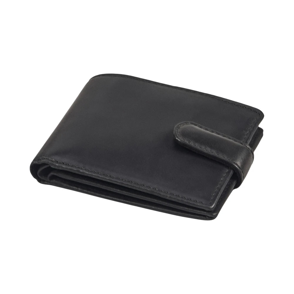 Top view of Black leather wallet on a white background
