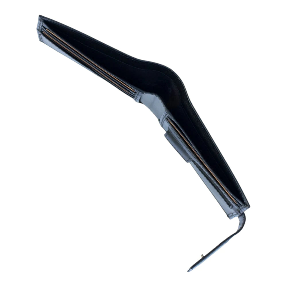 Angle view of Black leather wallet on a white background