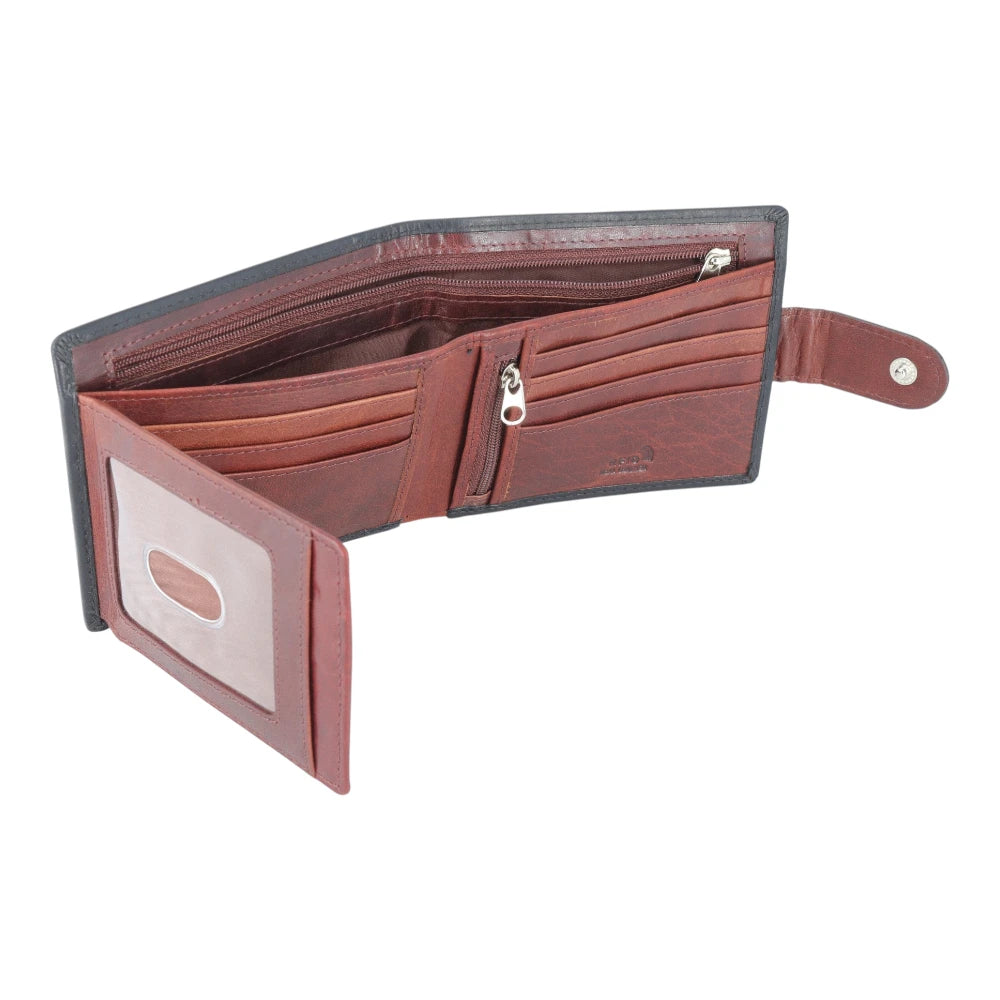 Inside view of Black leather wallet with a white card holder on a white background