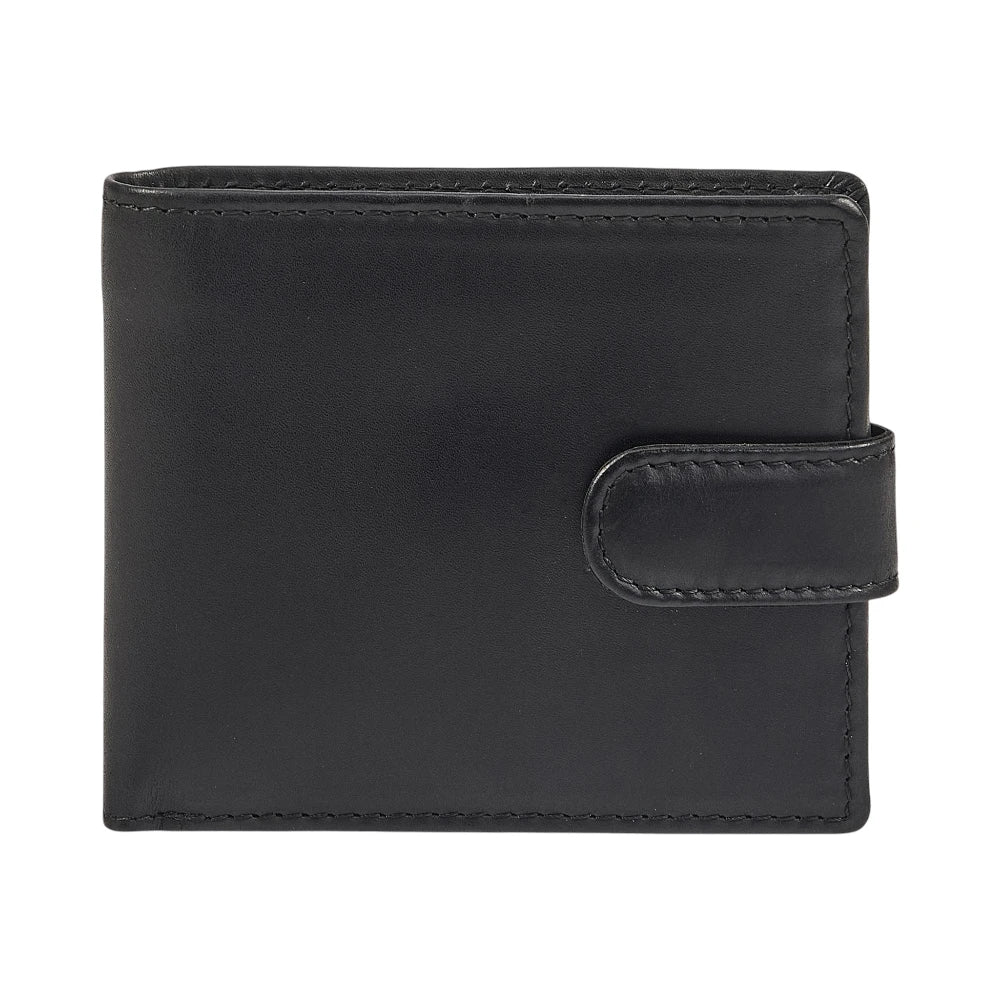 Men's flap over leather wallet black full grain leather