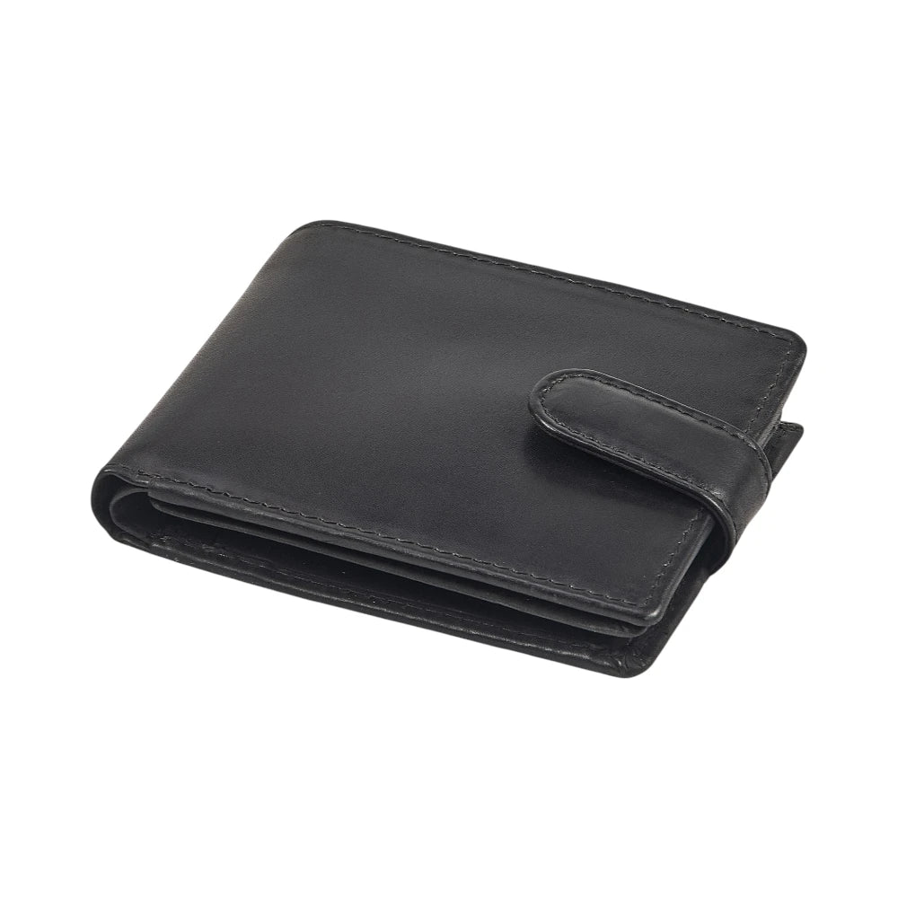 Men's leather wallet with buttoned coin pocket