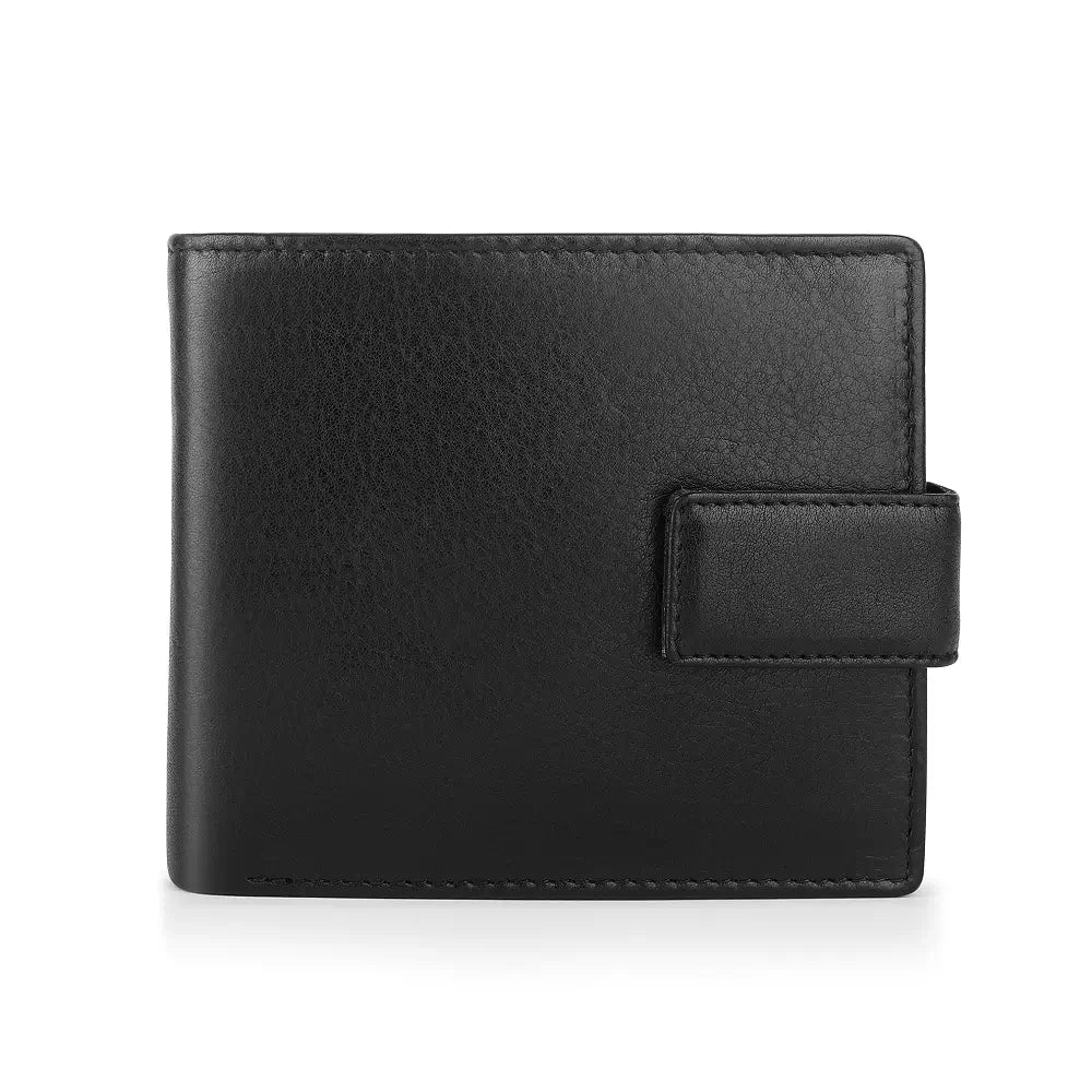 Front view of Black leather wallet on a white background