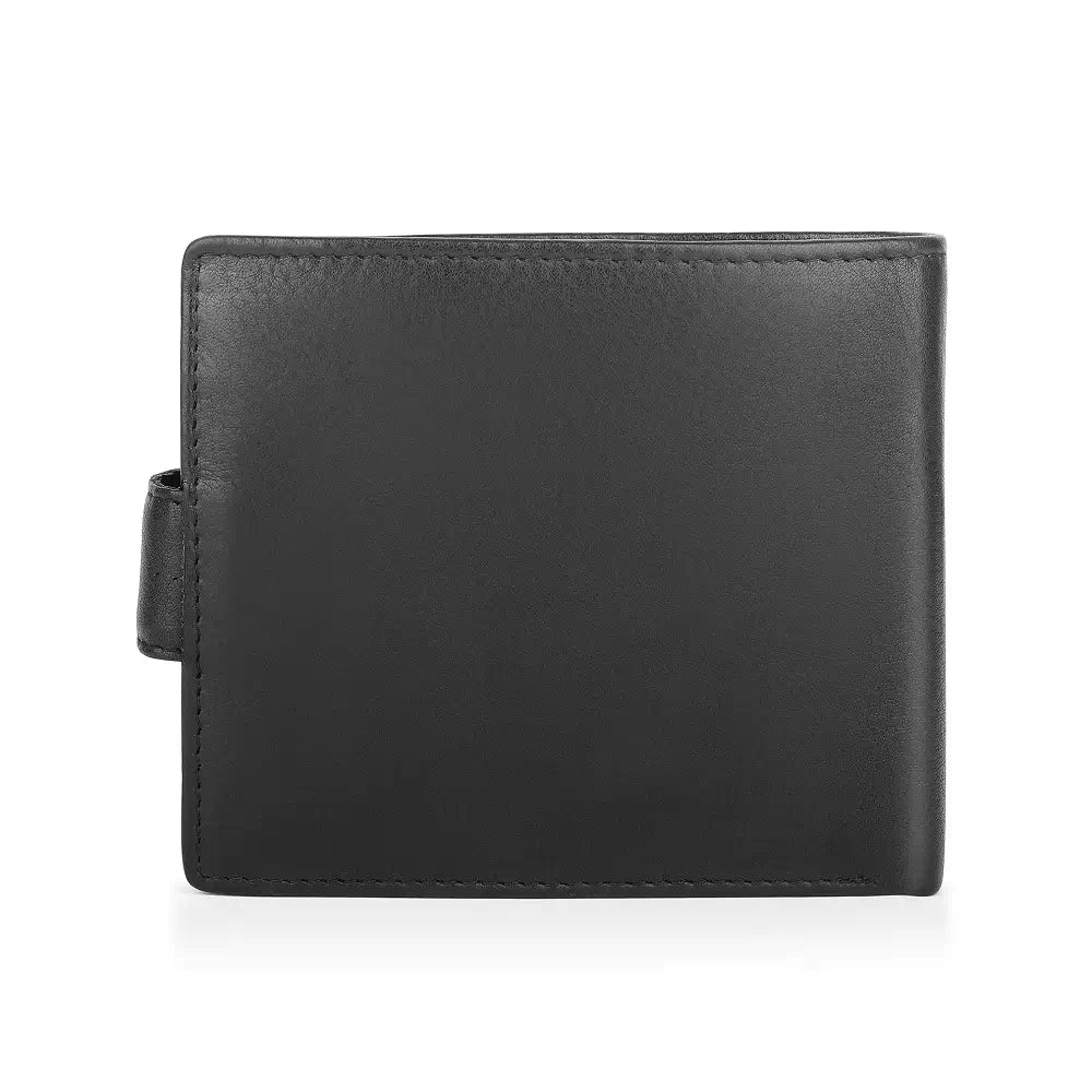 Back view of Black leather wallet on a white background