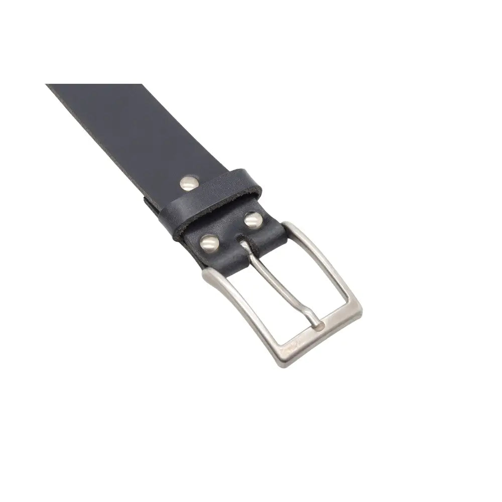 Black Silver Buckle Leather Belt on a white background