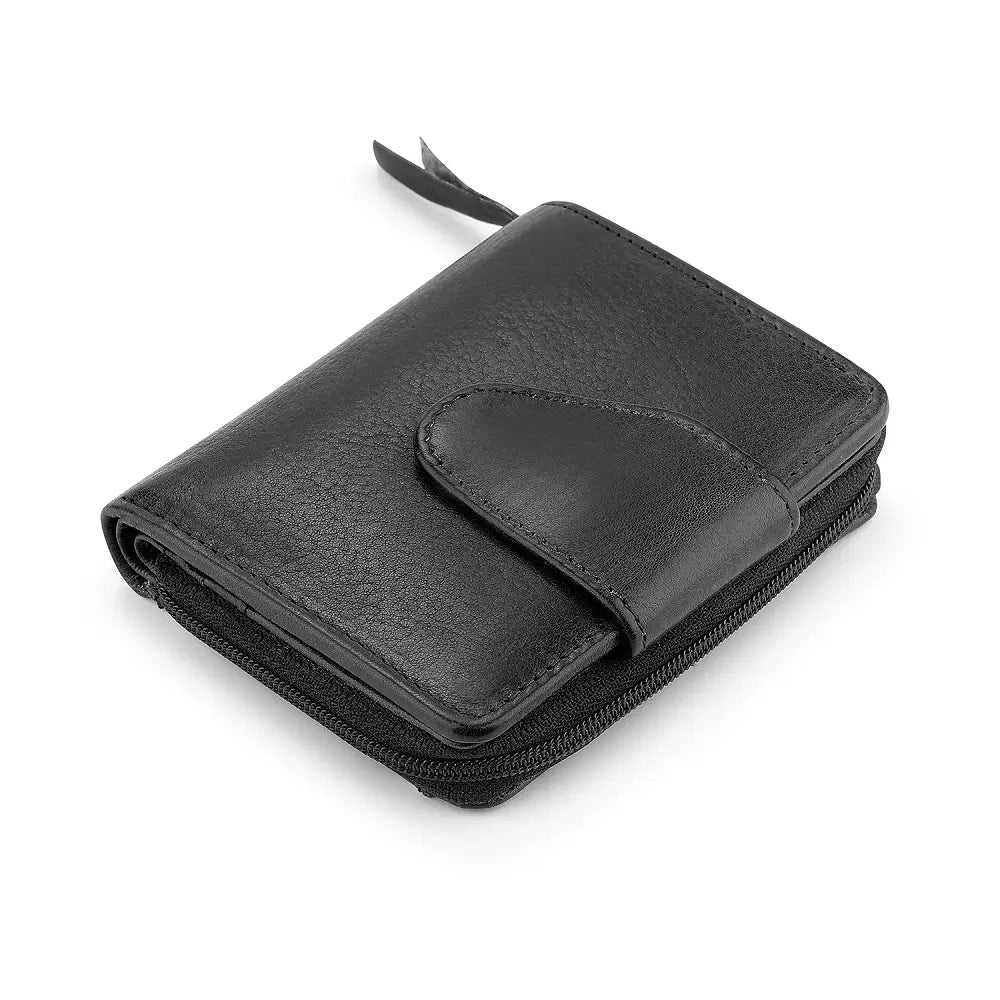 Black leather wallet on a white background