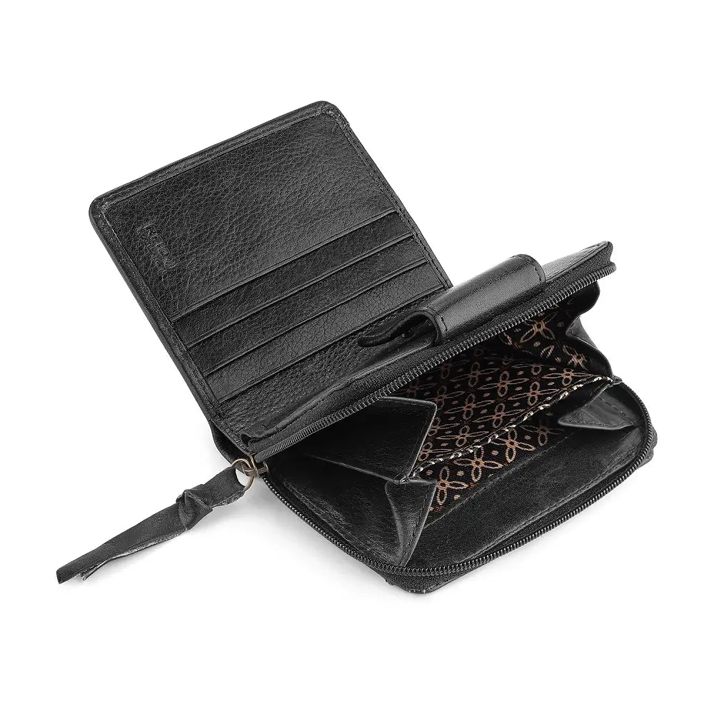 Black leather wallet with a compartment  on a white background