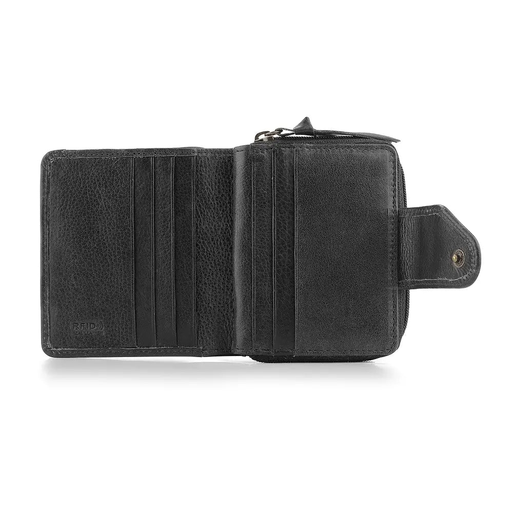 Black leather wallet on a white background