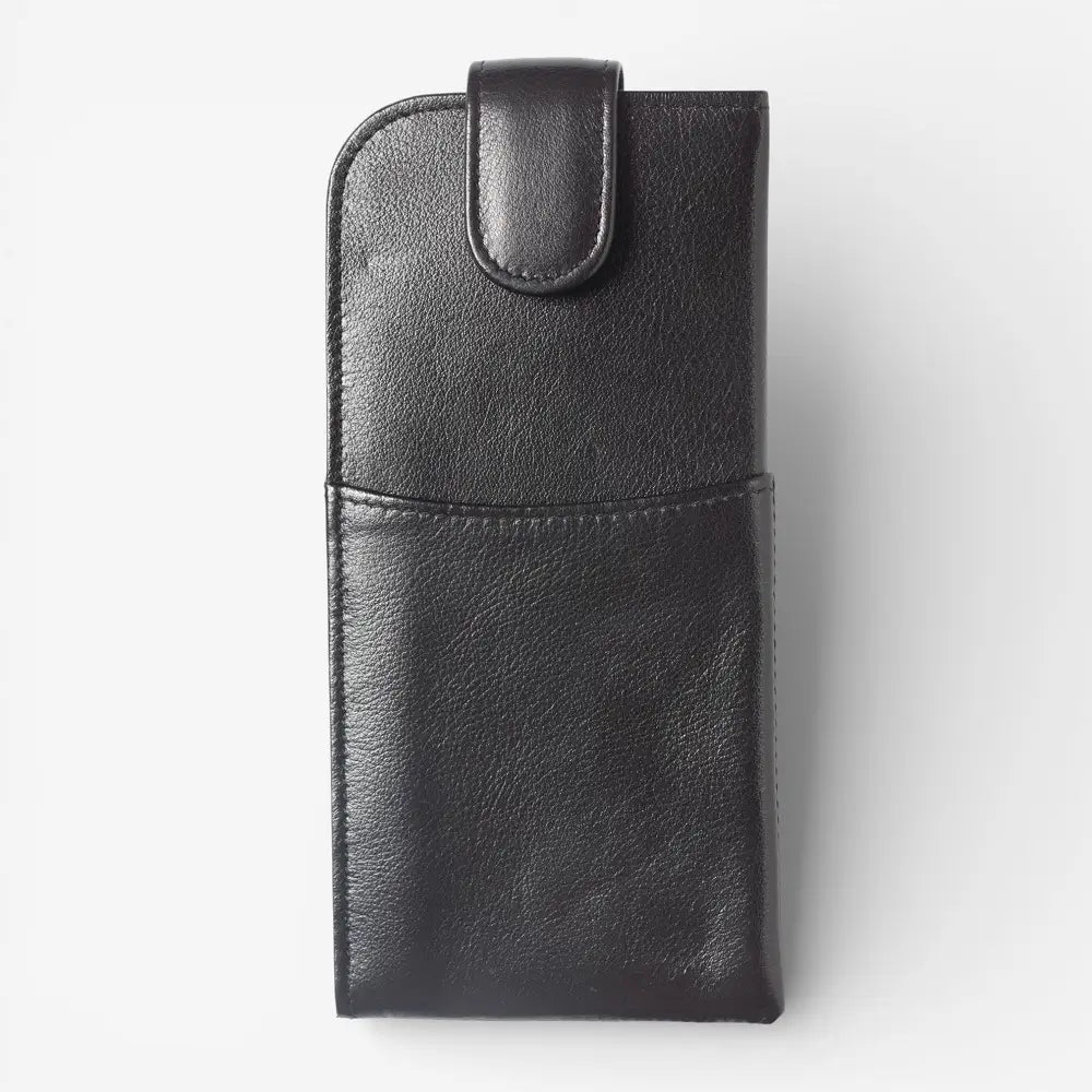 Black leather glasses pouches on a white background
