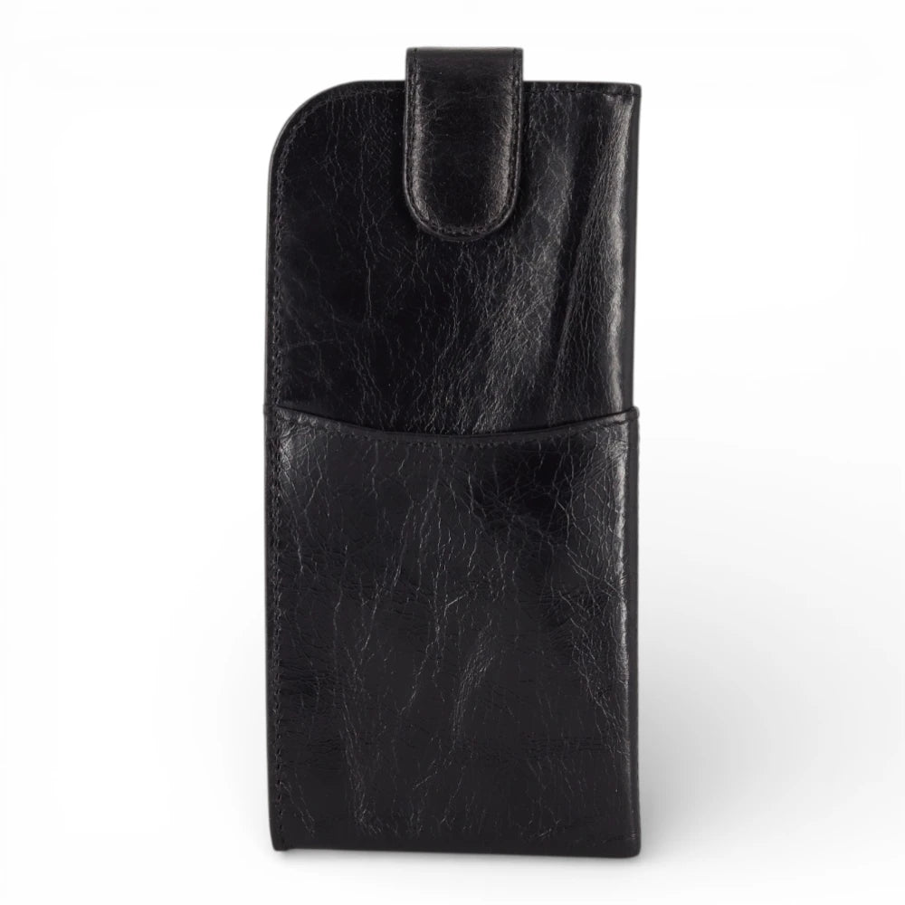 Black leather pouch on a white background
