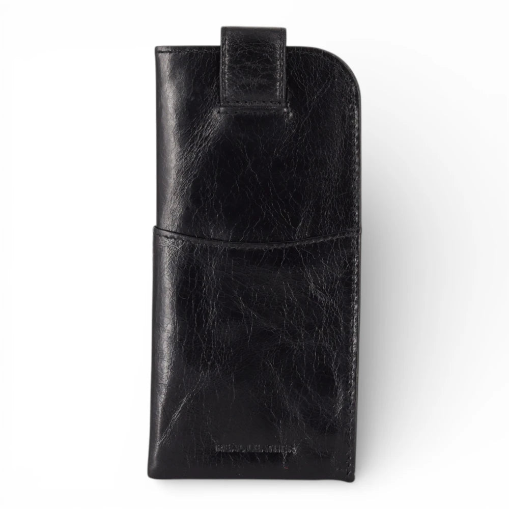 Black leather Spectacle case on a white background