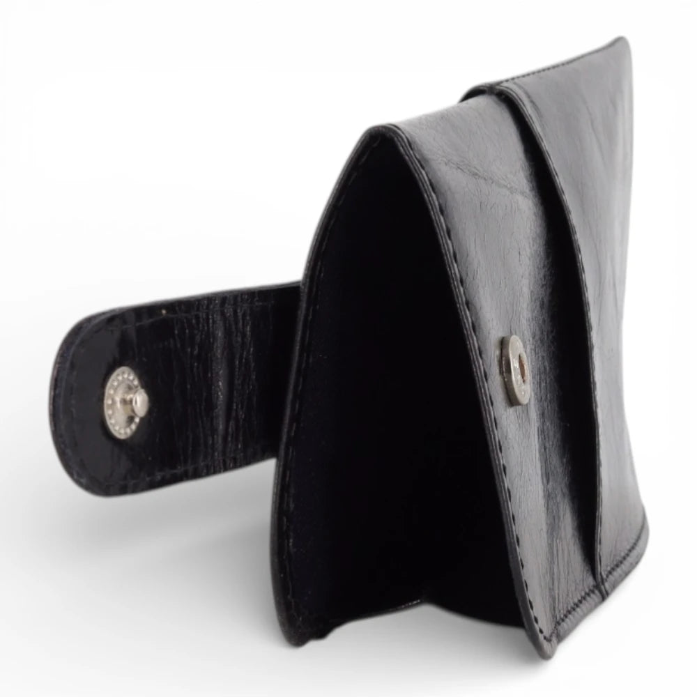 Black Spectacle case with silver buckle on a white background