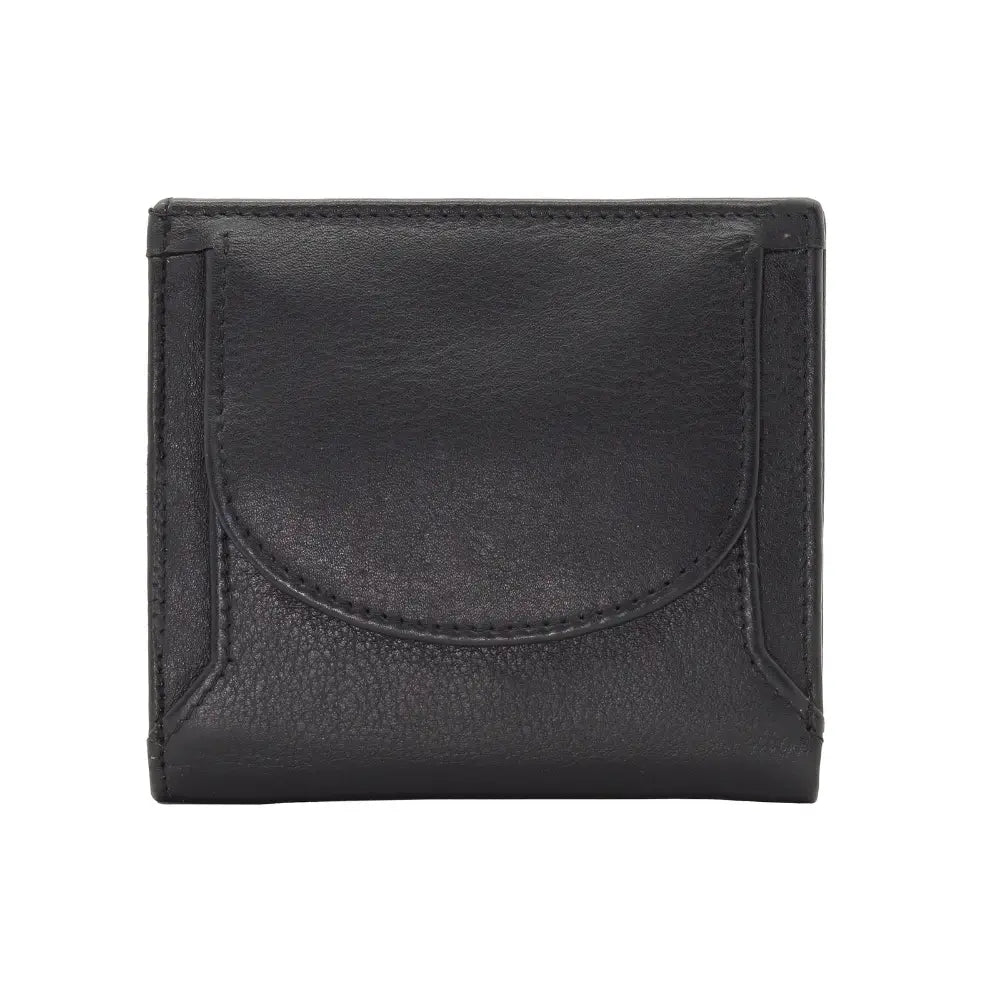 Front view of Black leather wallet on a white background
