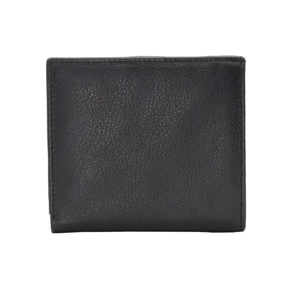 Back view of Black leather wallet on a white background