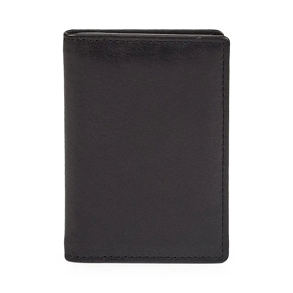 Front view of Black leather card holder on a white background