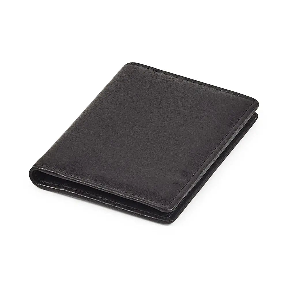 Top view of Black leather card holder on a white background