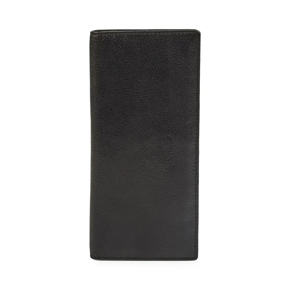 Front view of Black leather wallet on a white background
