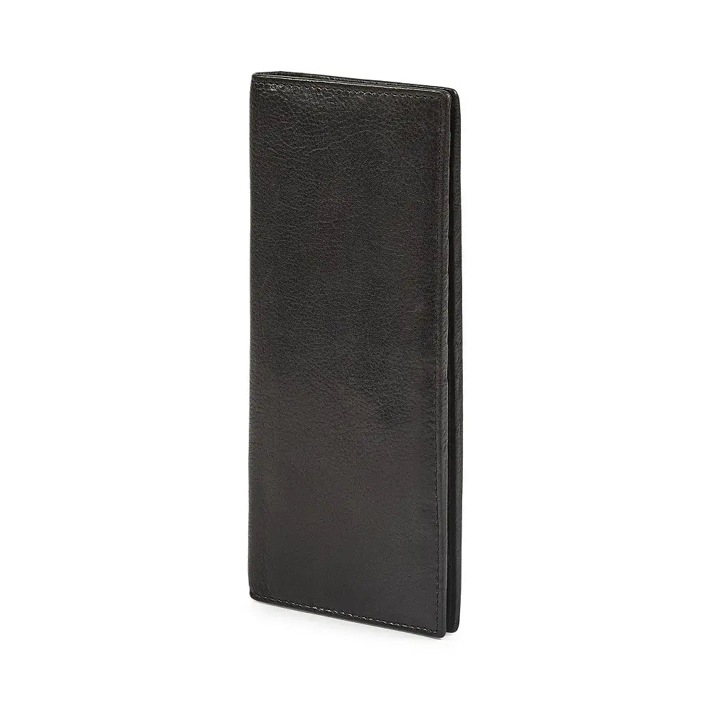 Front view of Black leather wallet on a white background