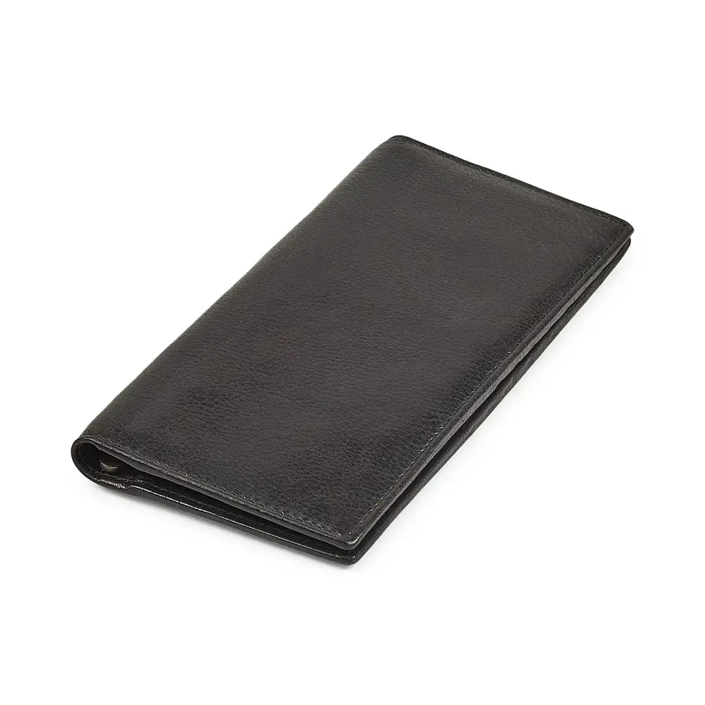Top view of Black leather wallet on a white background