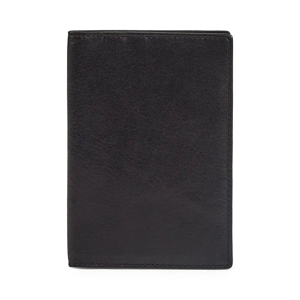 Front view of Black leather Passport Holder on a white background