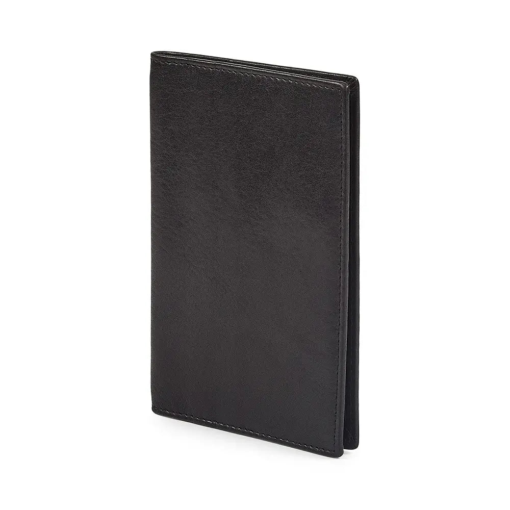 Black leather passport holder on a white background