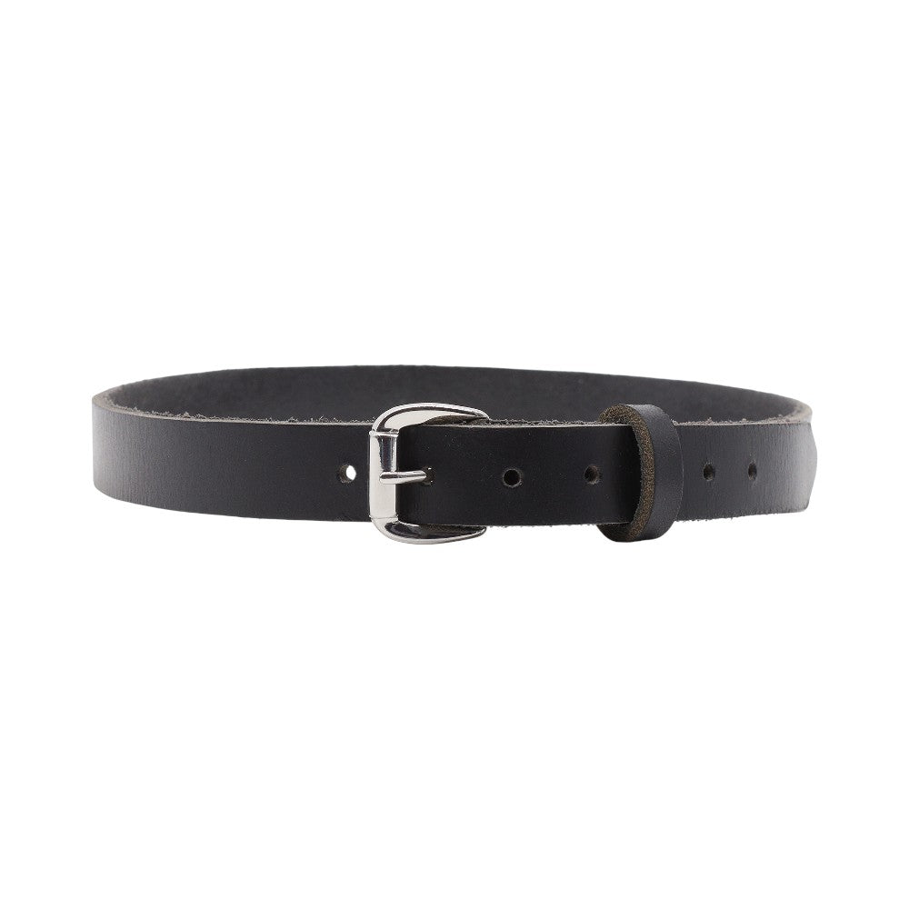 Full width view of Black leather belt  on a white background