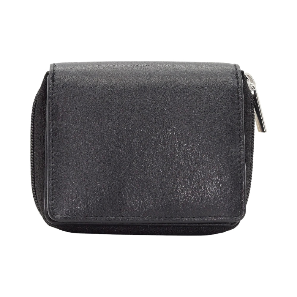 Black leather purse on a white background