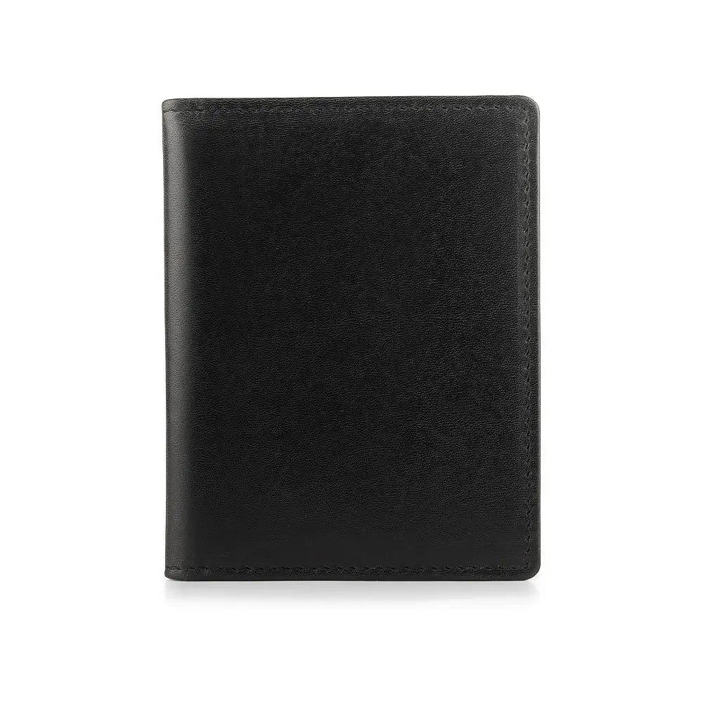Front view of Black leather credit card holder on a white background