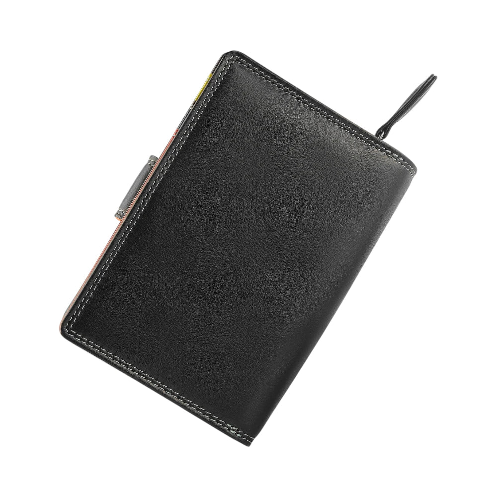 Back view of Black leather wallet with on a white background