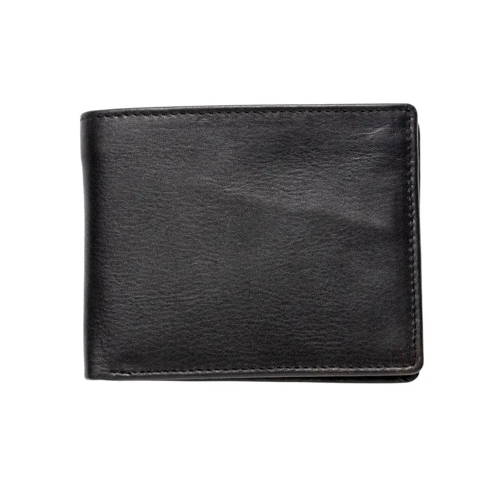 Front view of Black leather wallet on a white background