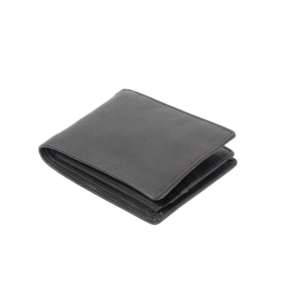 Top view of Black leather wallet on a white background